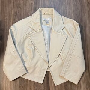 Newport News Leather Cream Cropped Open Jacket 8